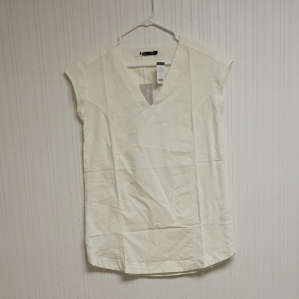 Woolovers v neck linen blend tunic, cream women's sz small new with tags